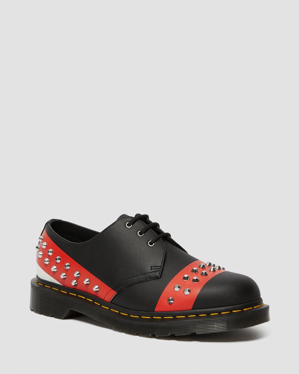 Dr Martens 1461 Kožené Studded Oxford Topánky Damske ( Čierne/Červené ) SK 823-EZFQVW